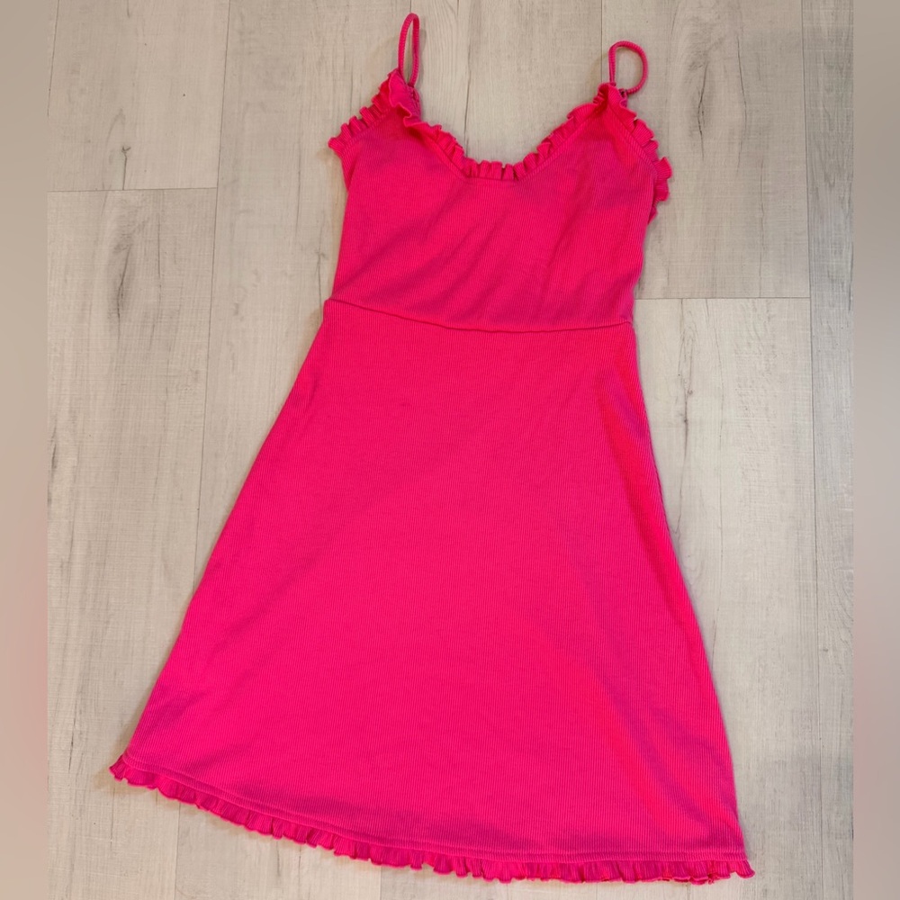 Future Collective Alani Noelle Vibrant Pink Ruffle Trim Short Dress